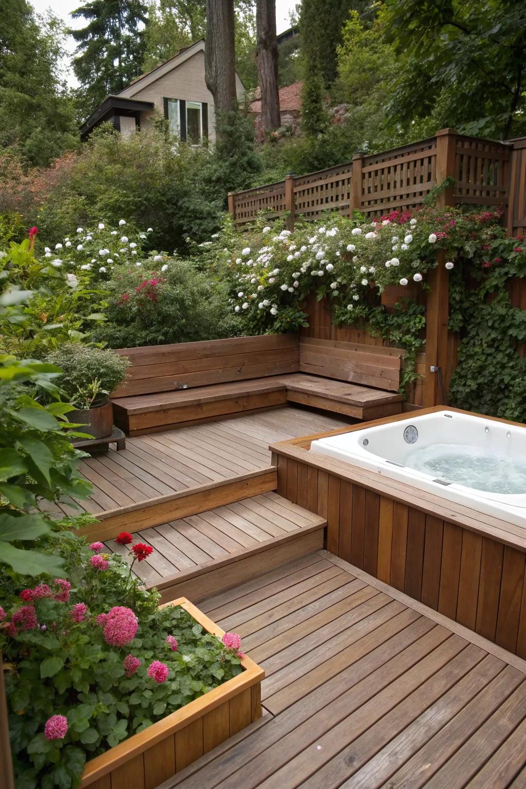 Built-in benches provide a seamless design and enhanced functionality.