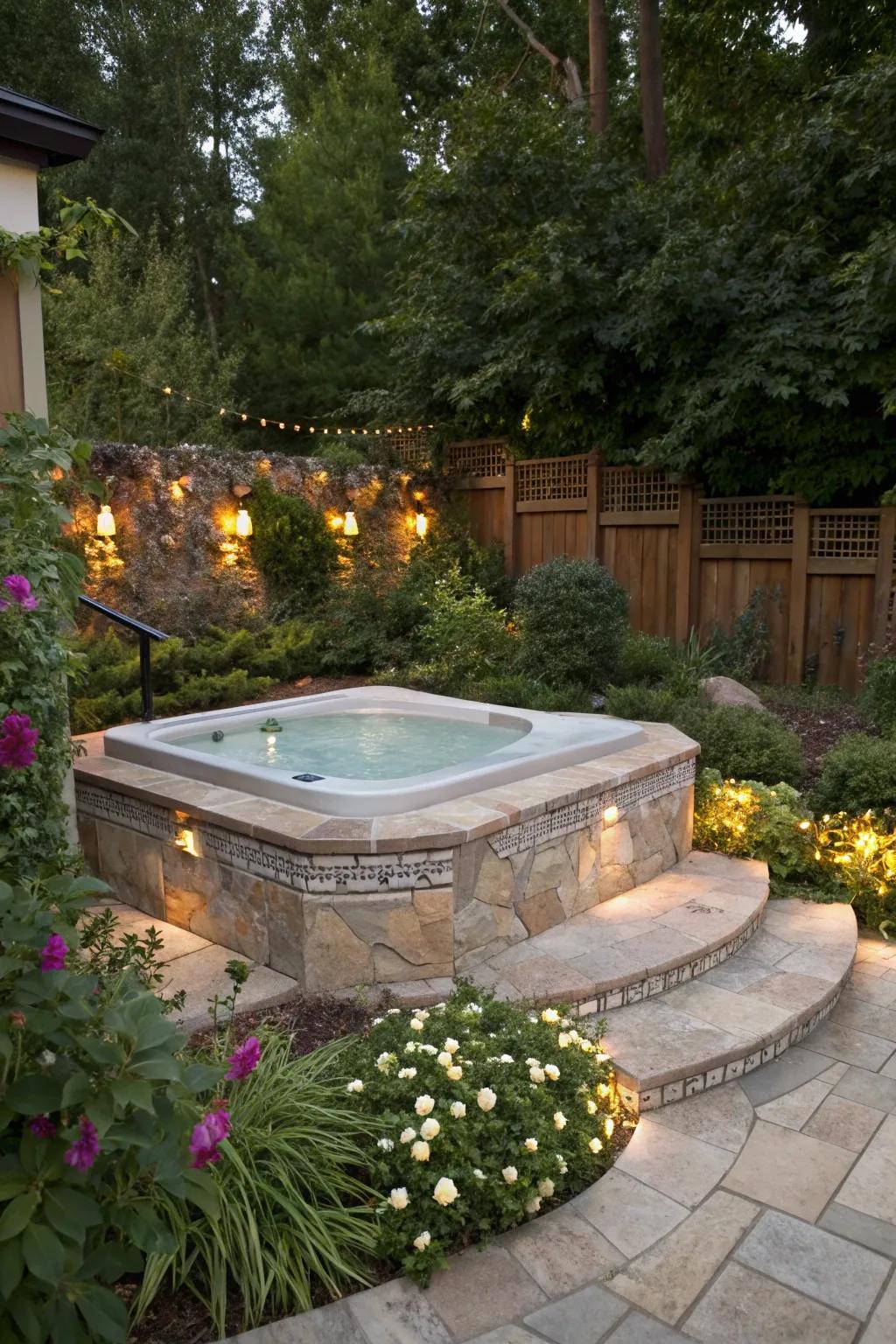 Stone characteristics usher refinement and sophistication to your hot tub expanse.