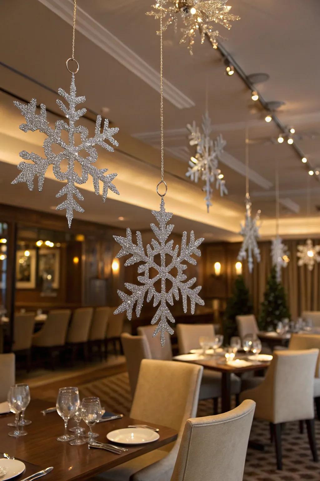Metallic snowflakes impart a glamorous essence to any celebration.