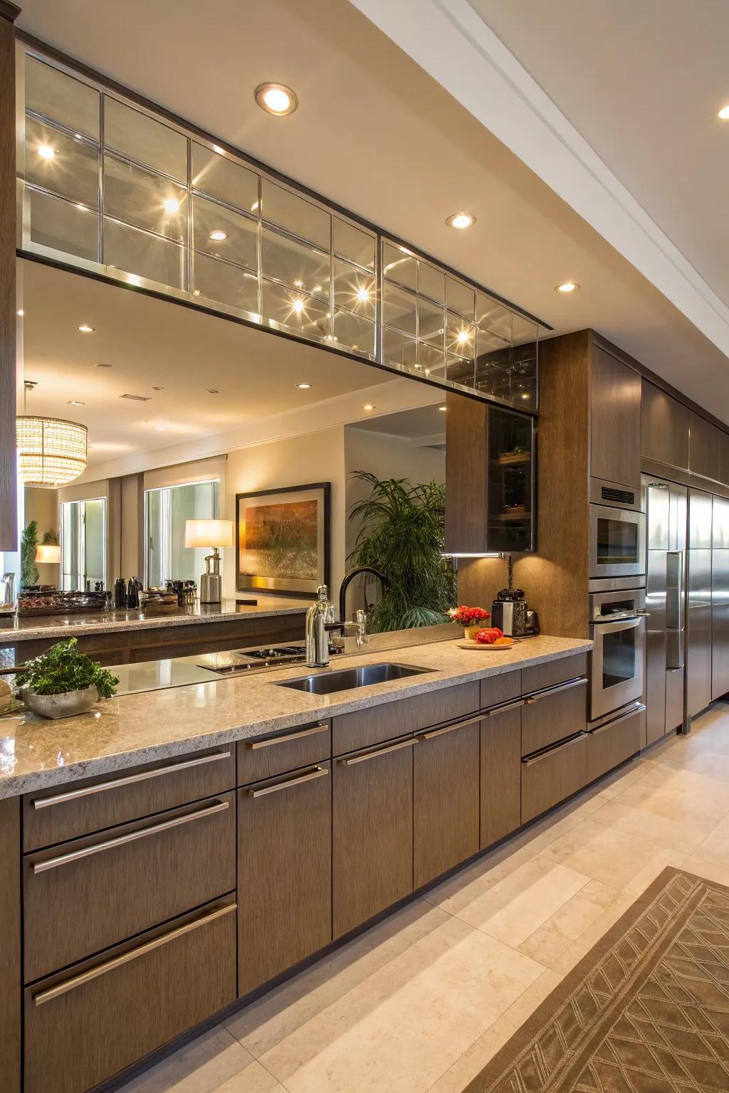 Reflected wall sections are ideal for broadening and brightening cooking areas.