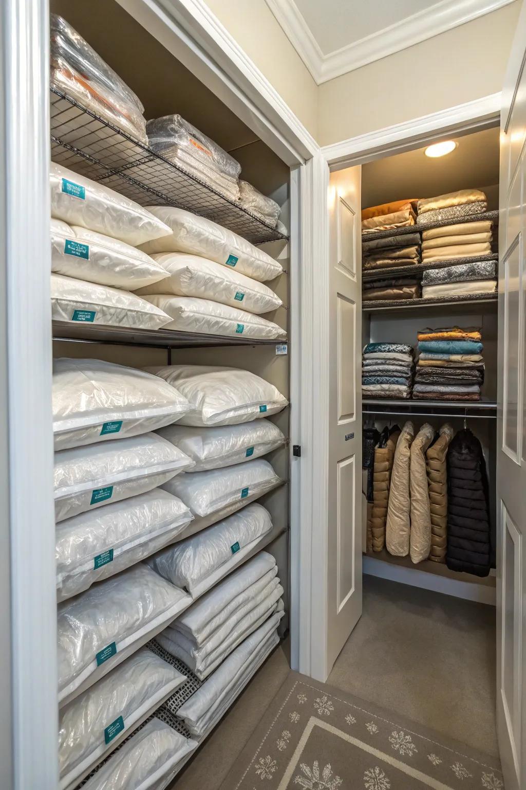 Change out and store items according to the season for an organized closet.