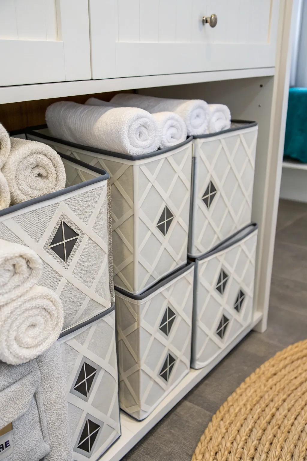 Cube storage keeps your towels neat and stylish.