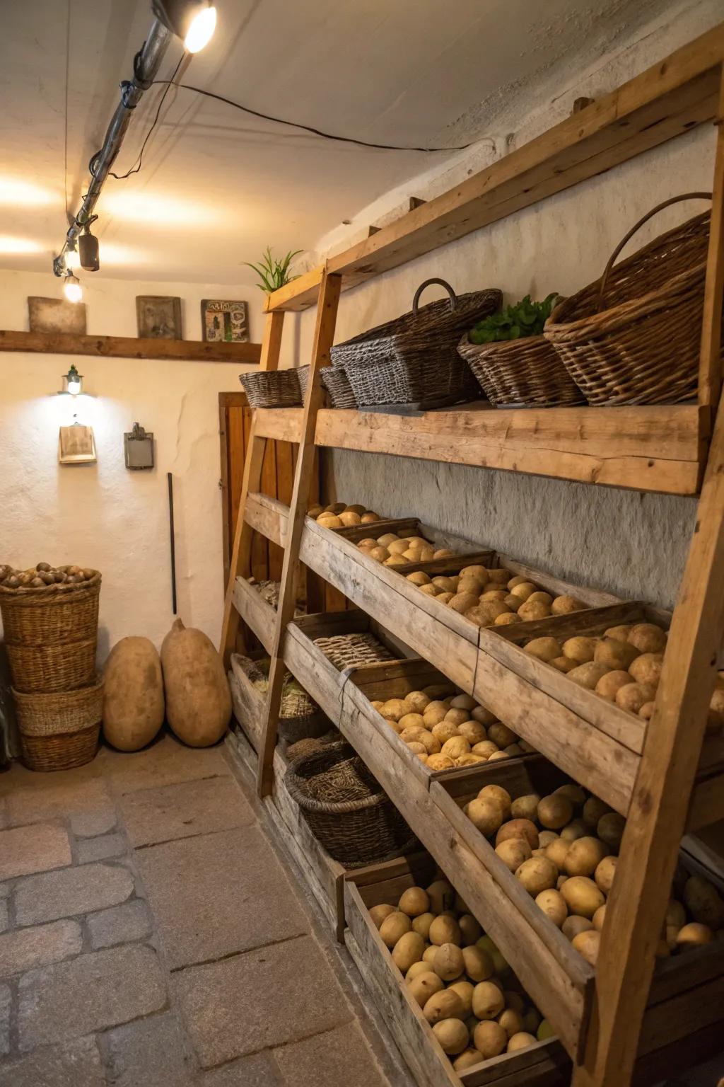 Basement corner perfect for cool, dark spud arrangement.