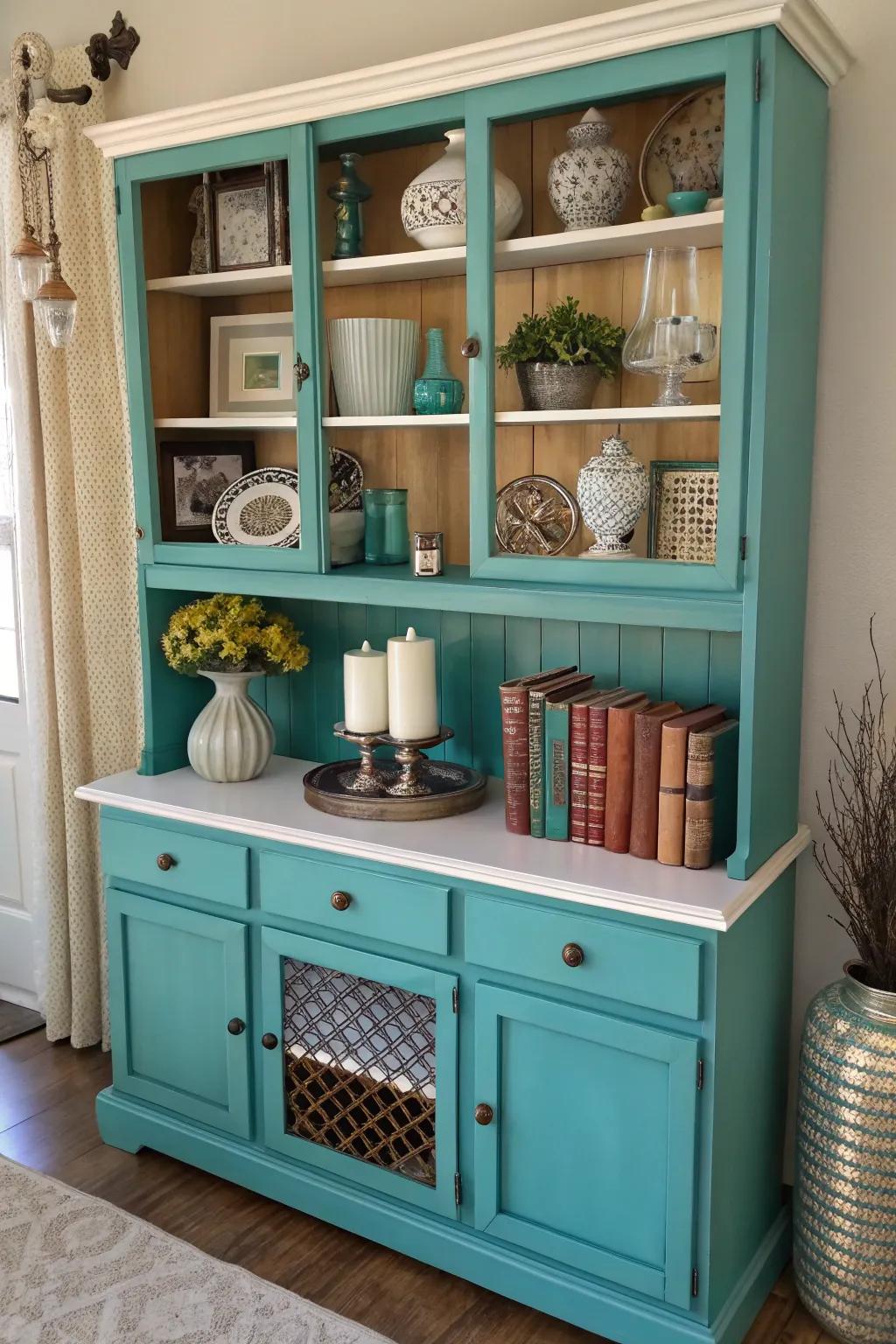Add a splash of color with a painted hutch back panel.