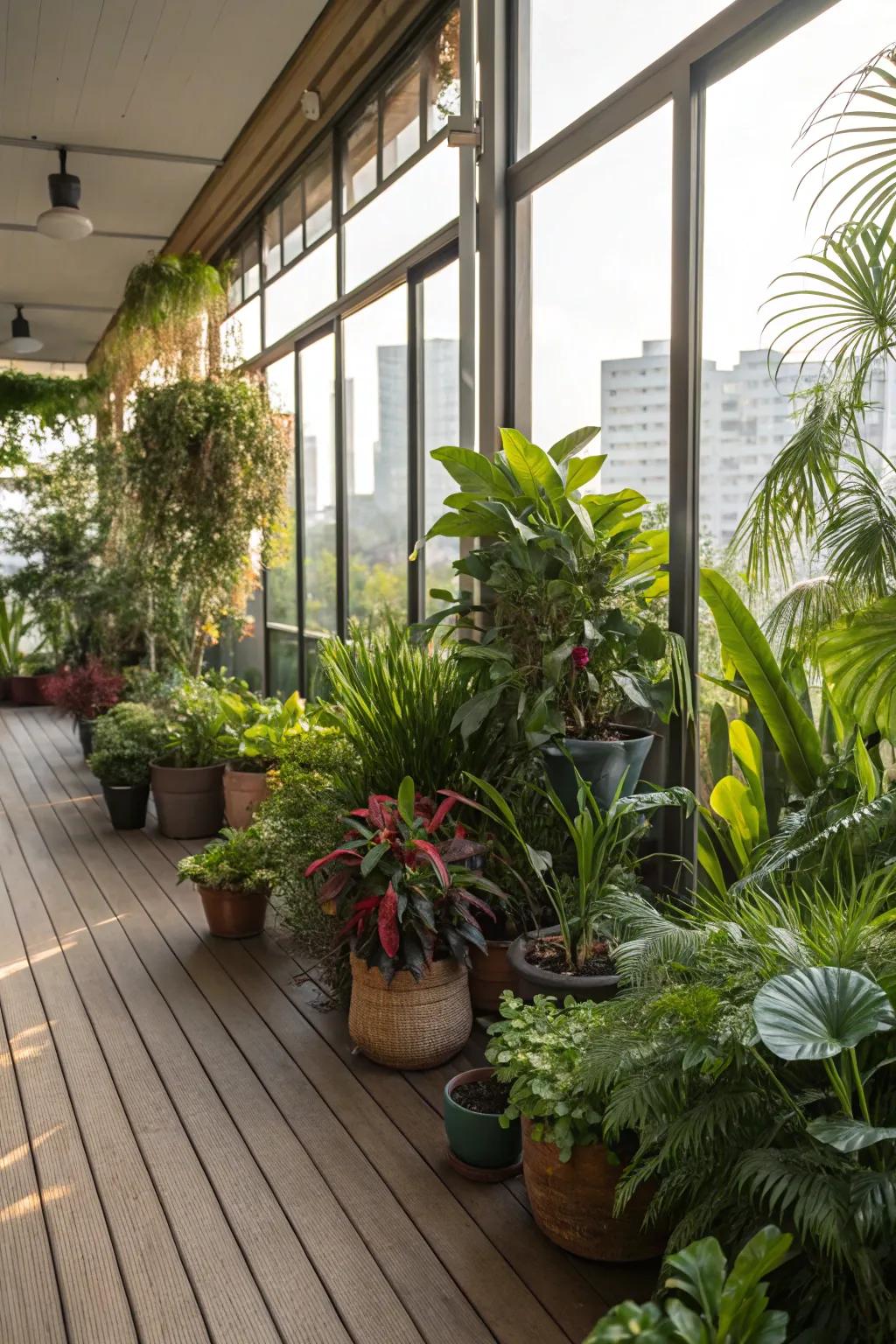 Indoor plants bring a lush, green vibe to this deck.