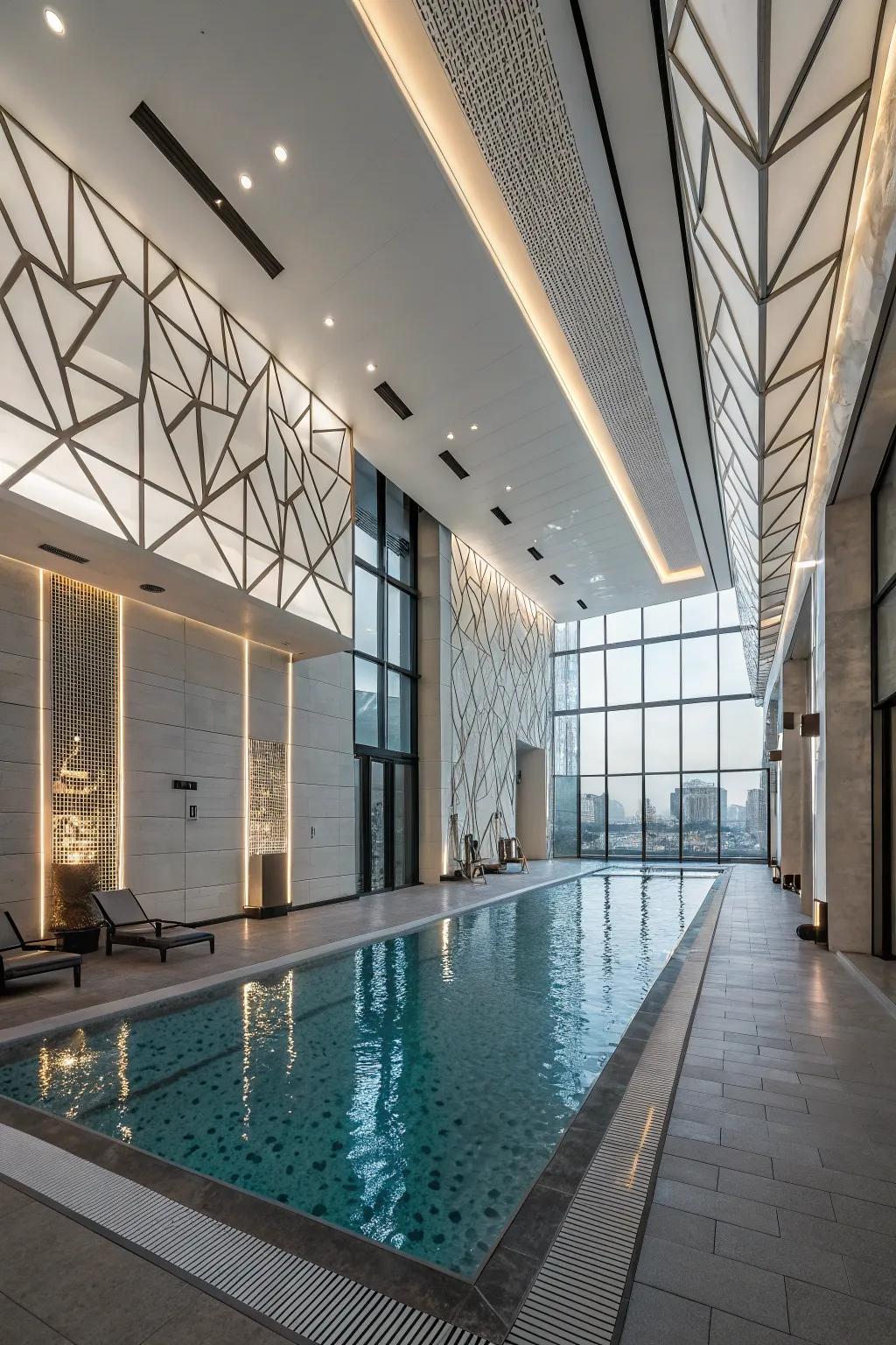 A modern indoor pool exhibiting contemporary design