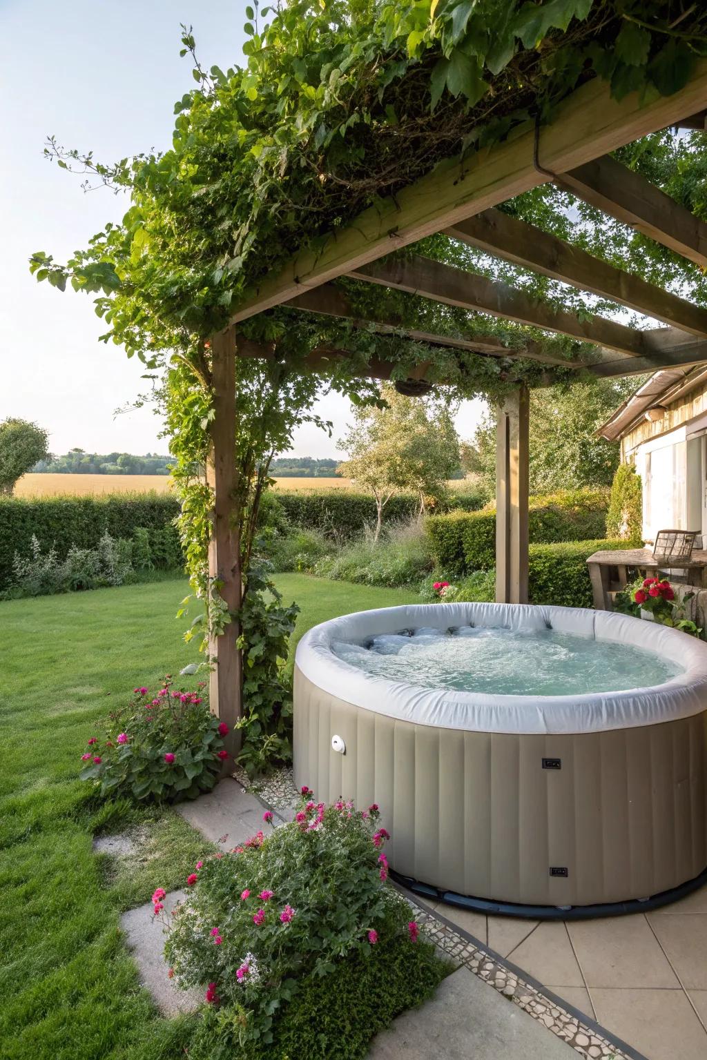 A pergola lends shade and sophistication to this hydro-haven space.