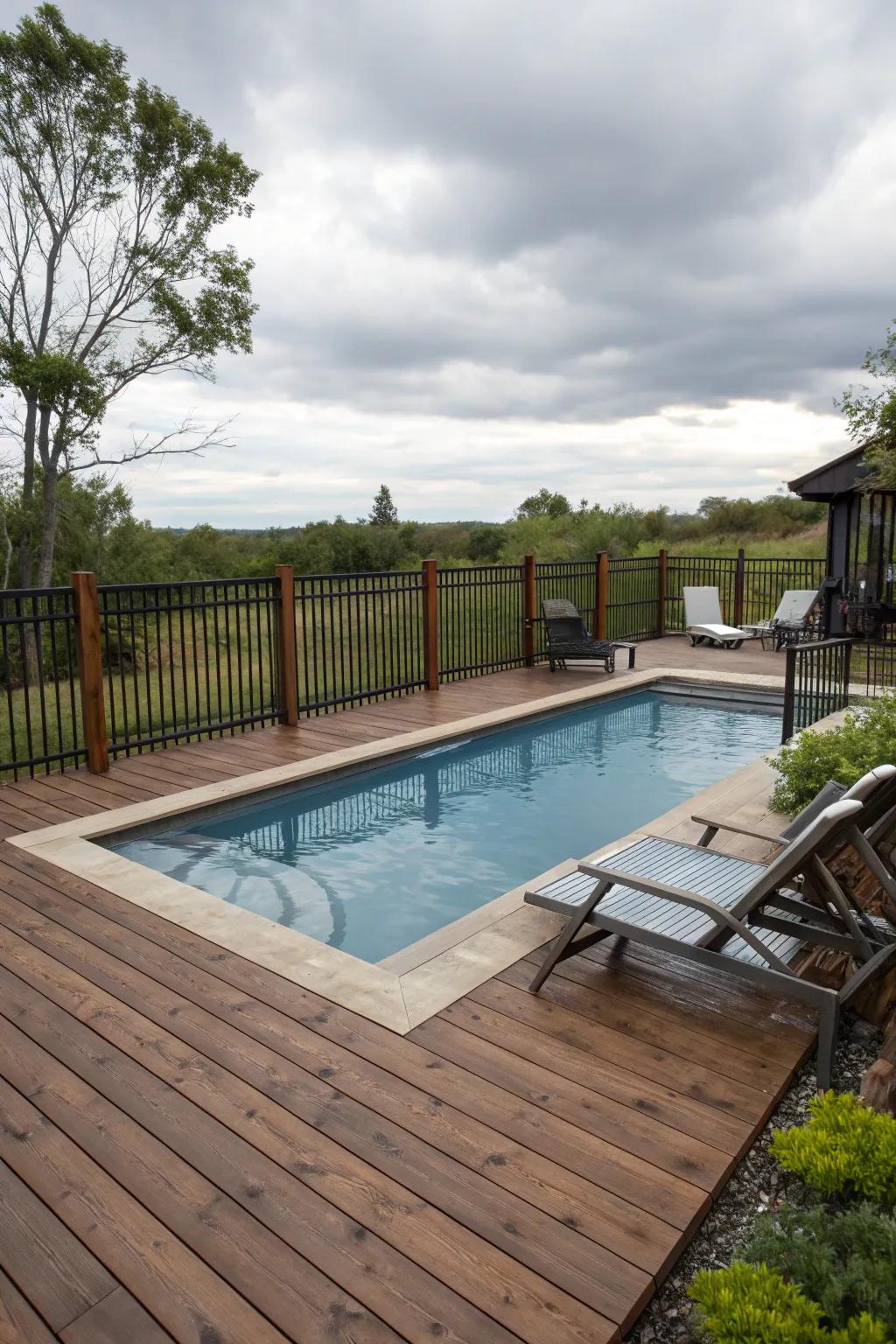 Perimeters integrated with surfacing fashion a unified poolside aesthetic.