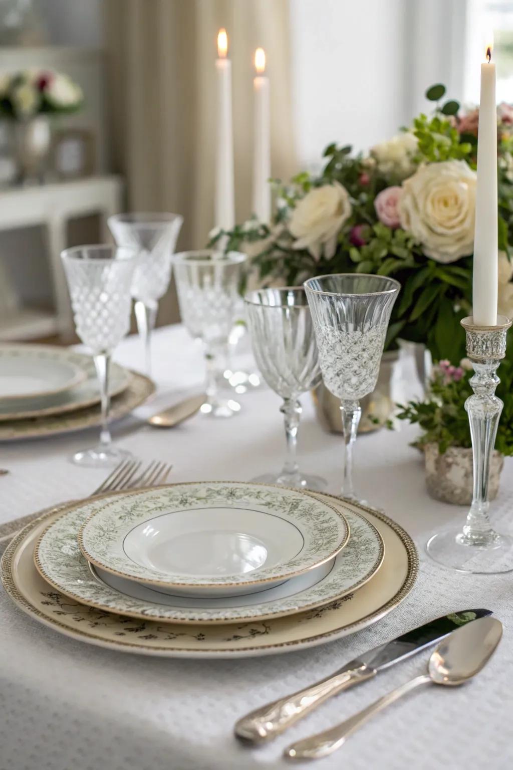 Formal glassware elevates the dining experience.