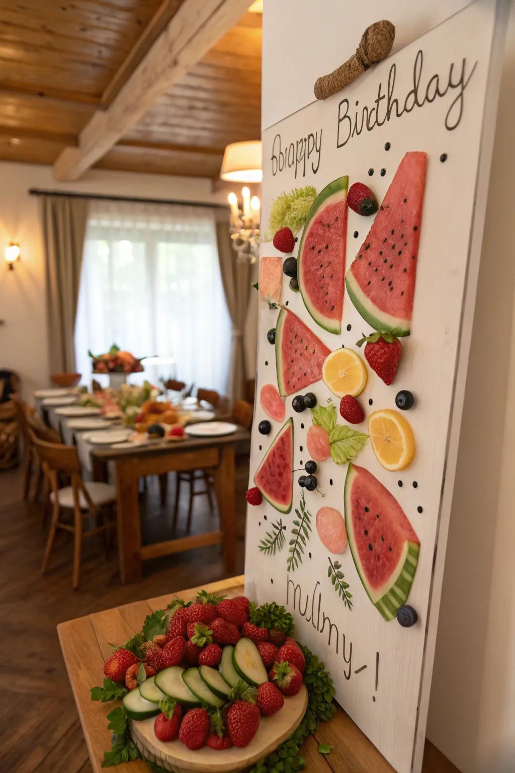 A revitalizing watermelon-themed birthday board, best for July.