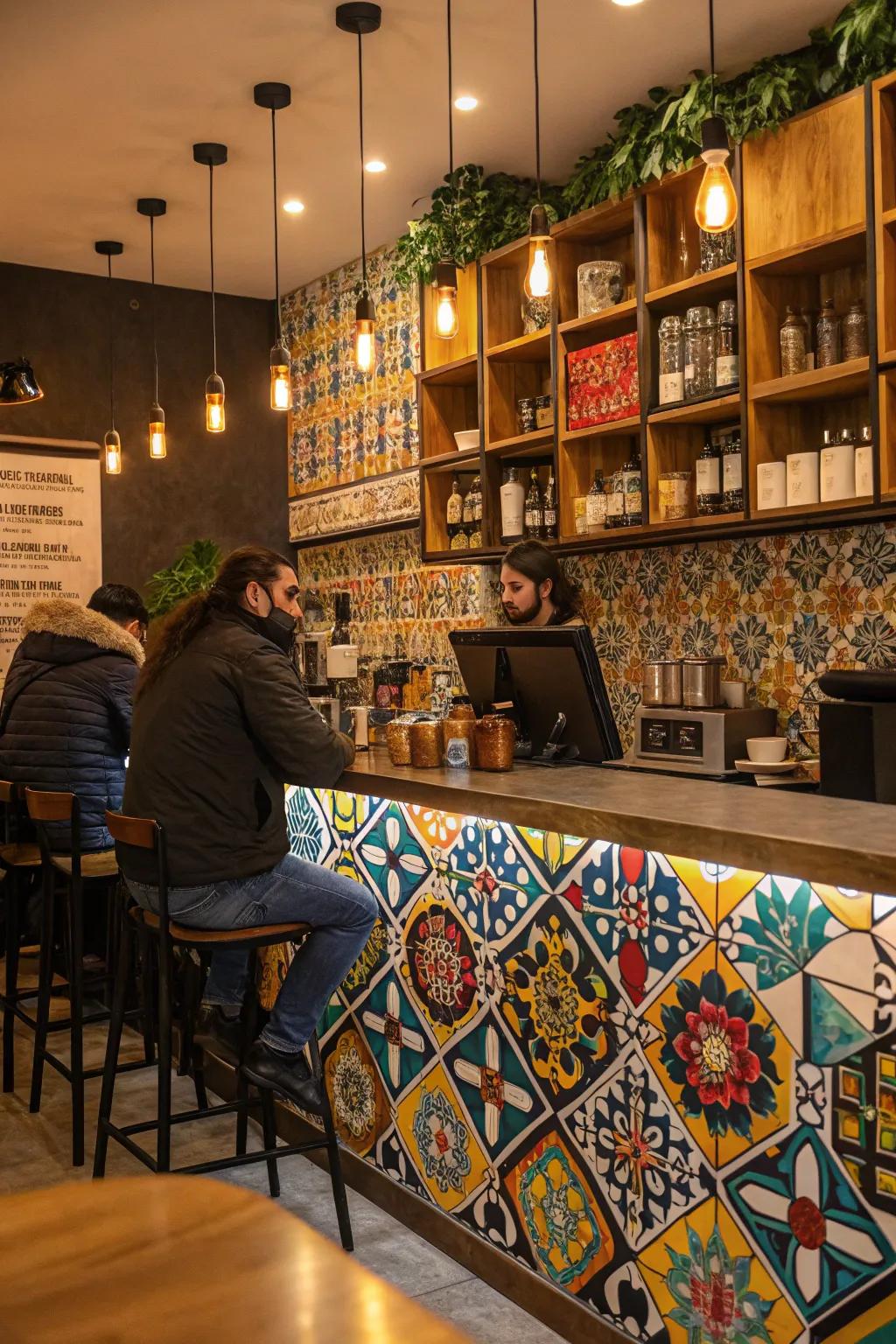 A distinct splashboard can become the centerpiece of your coffee bar.