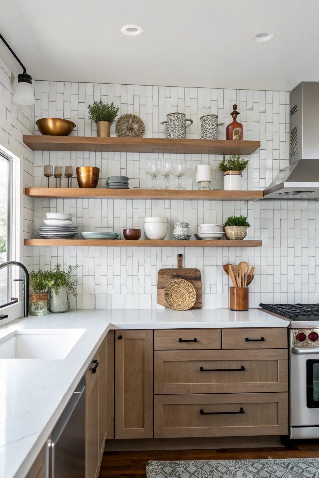 Integrated shelves for a cohesive kitchen design.