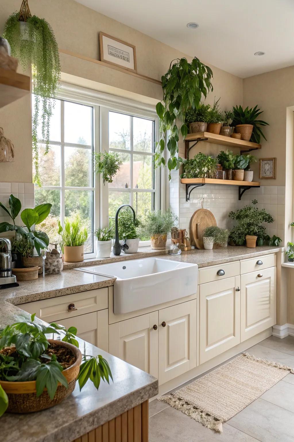Achieve harmony with hue-coordinated plant decor.