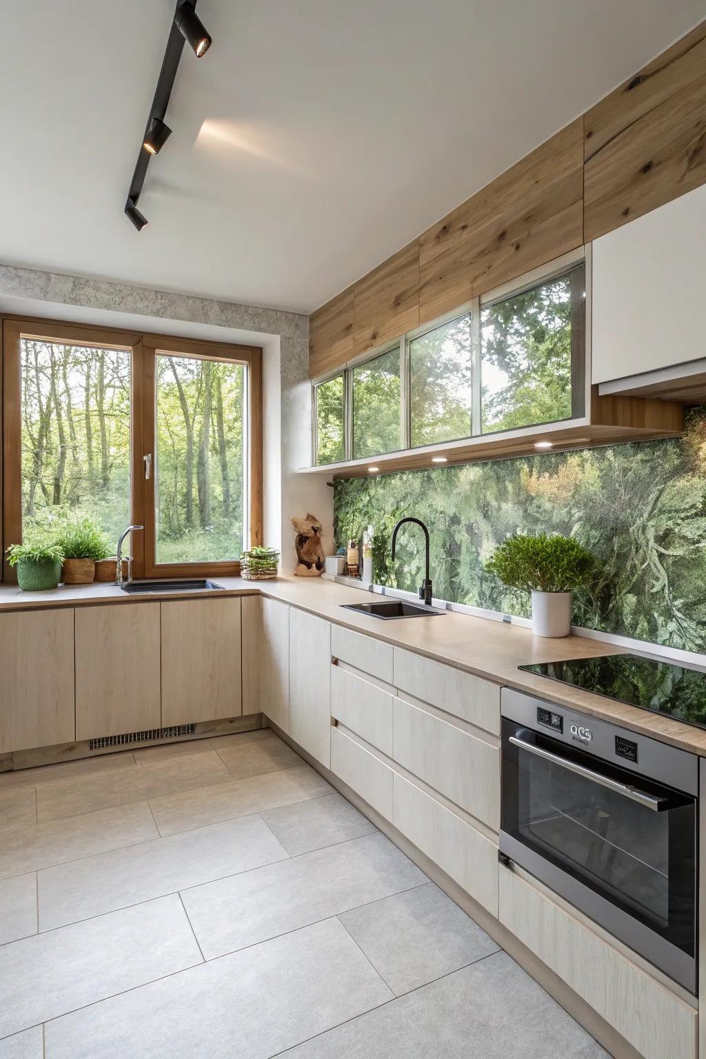 Eco-friendly composite backsplash for a sustainable cooking area.