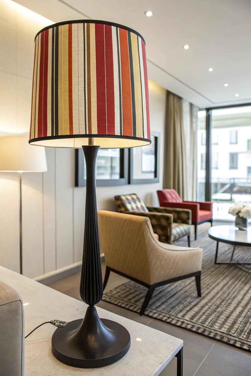 Attain a contemporary aesthetic using banded patterns on your lampshade.
