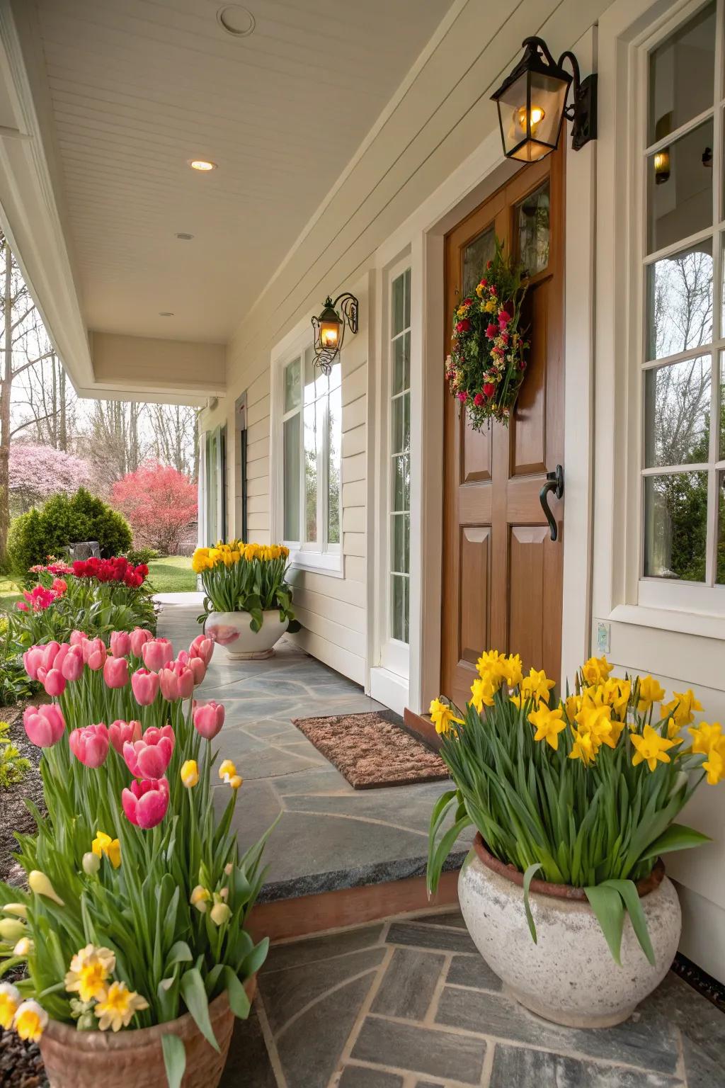 A welcoming home entryway adorned with vibrant <strong>blossom rockets</strong> and <strong>golden trumpets</strong>.” loading=”lazy” class=”pimg”>
	</picture><figcaption>A welcoming home entryway adorned with vibrant <strong>blossom rockets</strong> and <strong>golden trumpets</strong>.</figcaption></figure>
<p>Welcome visitors with a burst of color by planting <strong>blossom rockets</strong> and <strong>golden trumpets</strong> around your entryway. This produces an inviting mood that sets a cheerful tone.</p>
<h3>Products that could assist:</h3>
<ul class=