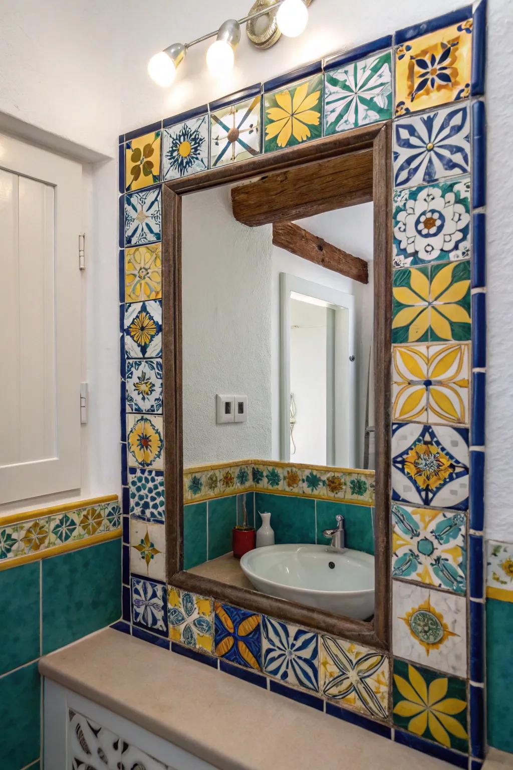 Tiled outlines introduce color and texture, making for an artistic mirror transformation.