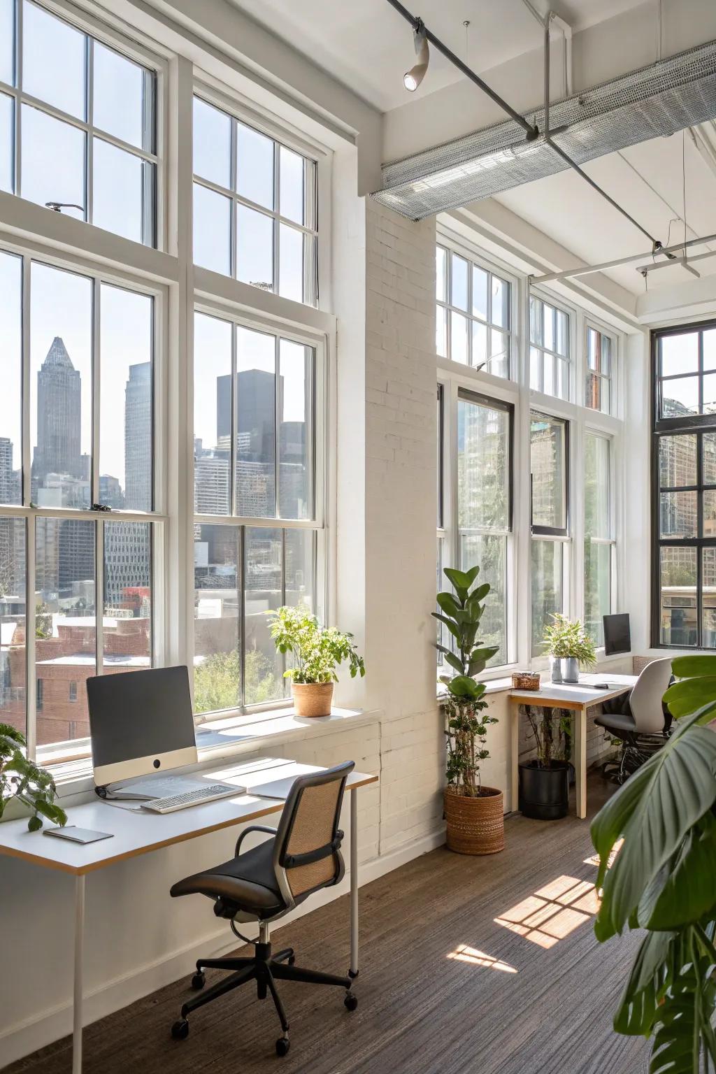 A mix of picture and casement windows making any stylish and useful work space.