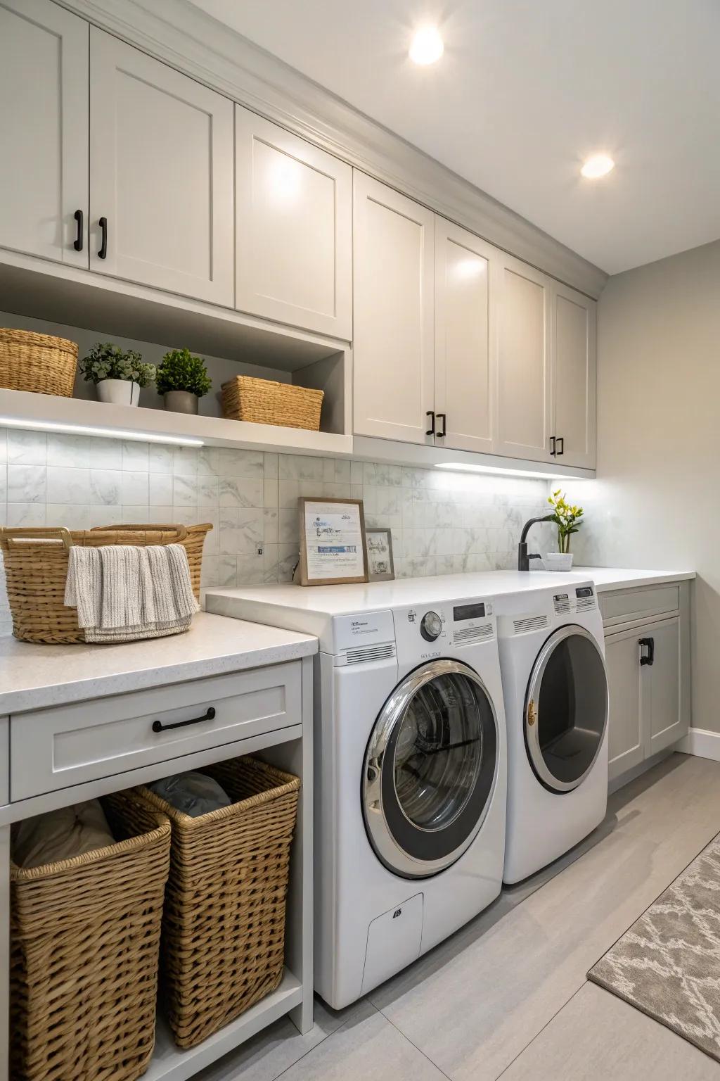 Modern appliances seamlessly integrated with laundry room countertops.