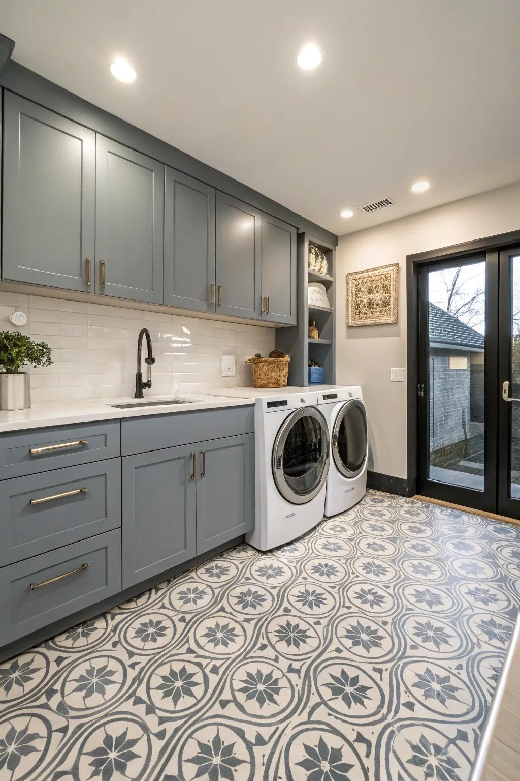 Elegant fixtures add to the chic floor design.