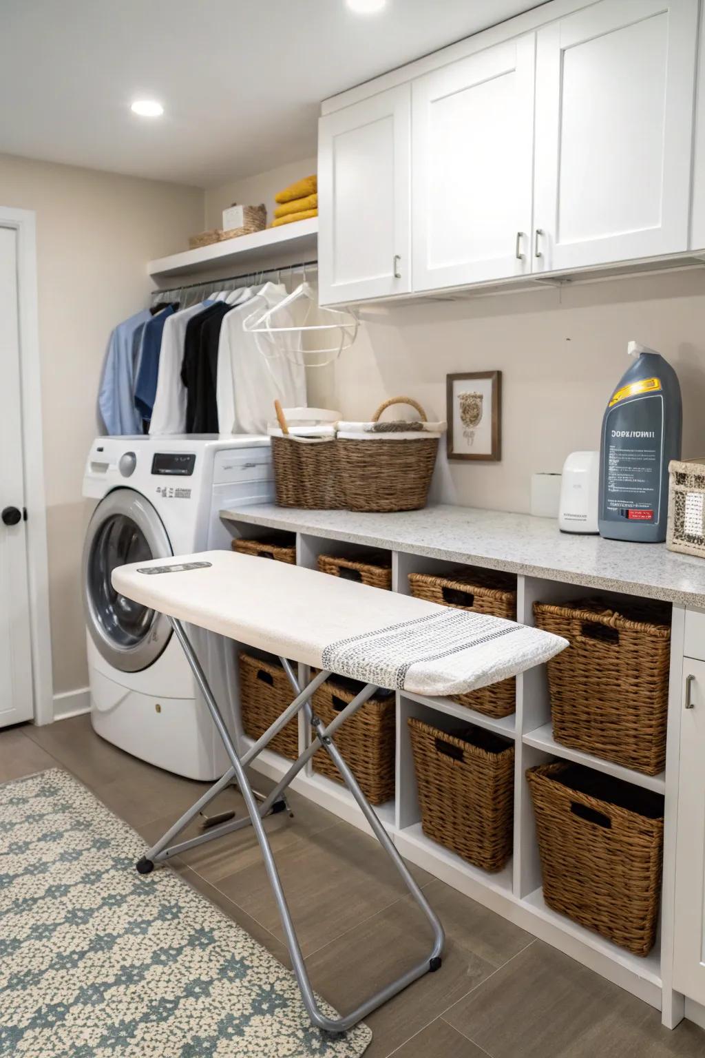 Save space with an integrated ironing station.