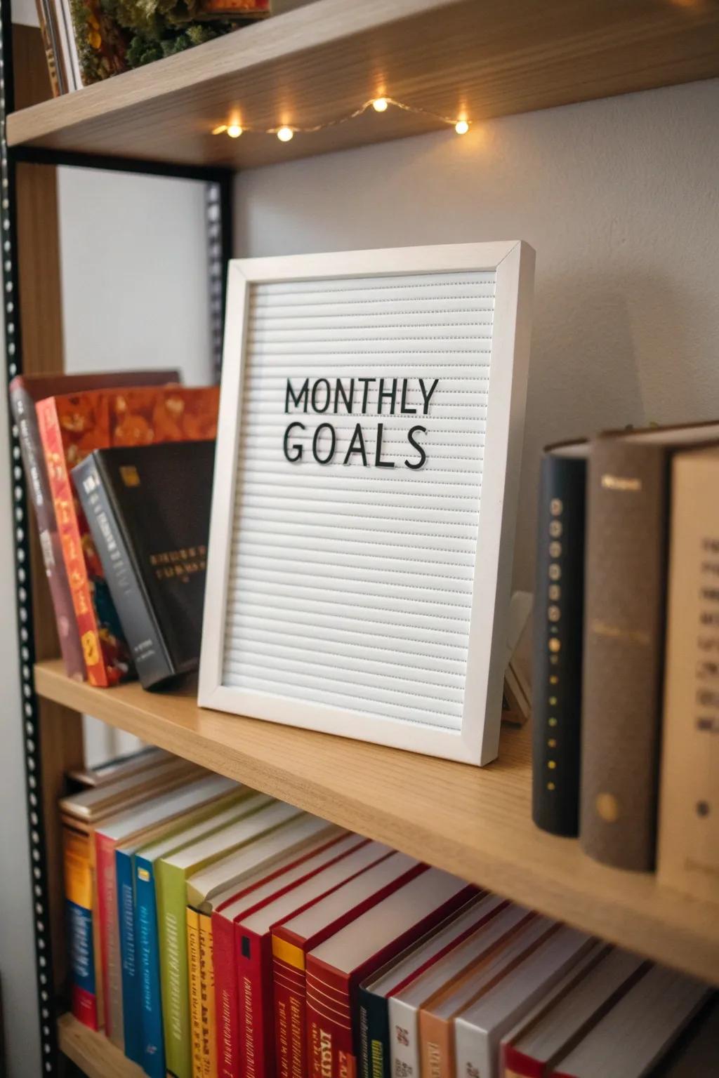 Define and achieve your aspirations with a monthly reminder displayed on your letter board.