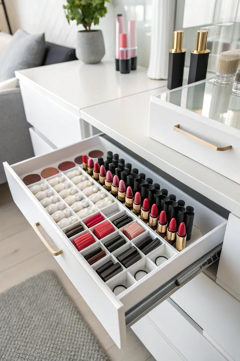 Innovative and practical, ice block forms keep lipsticks organized.