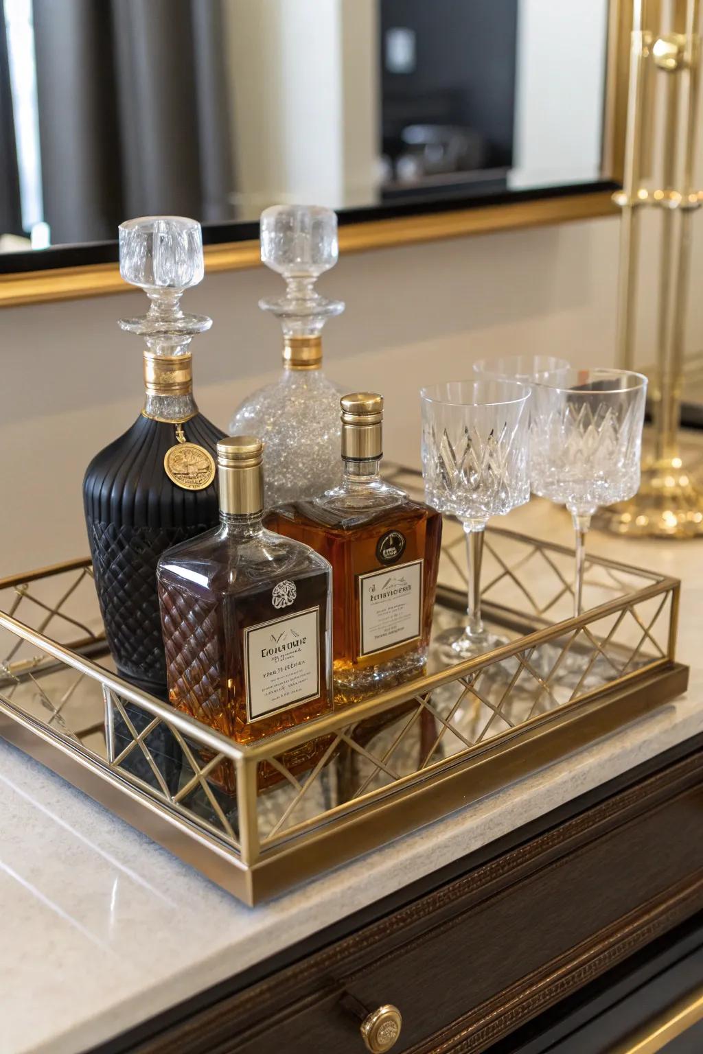 Luxurious display with a mirrored tray.