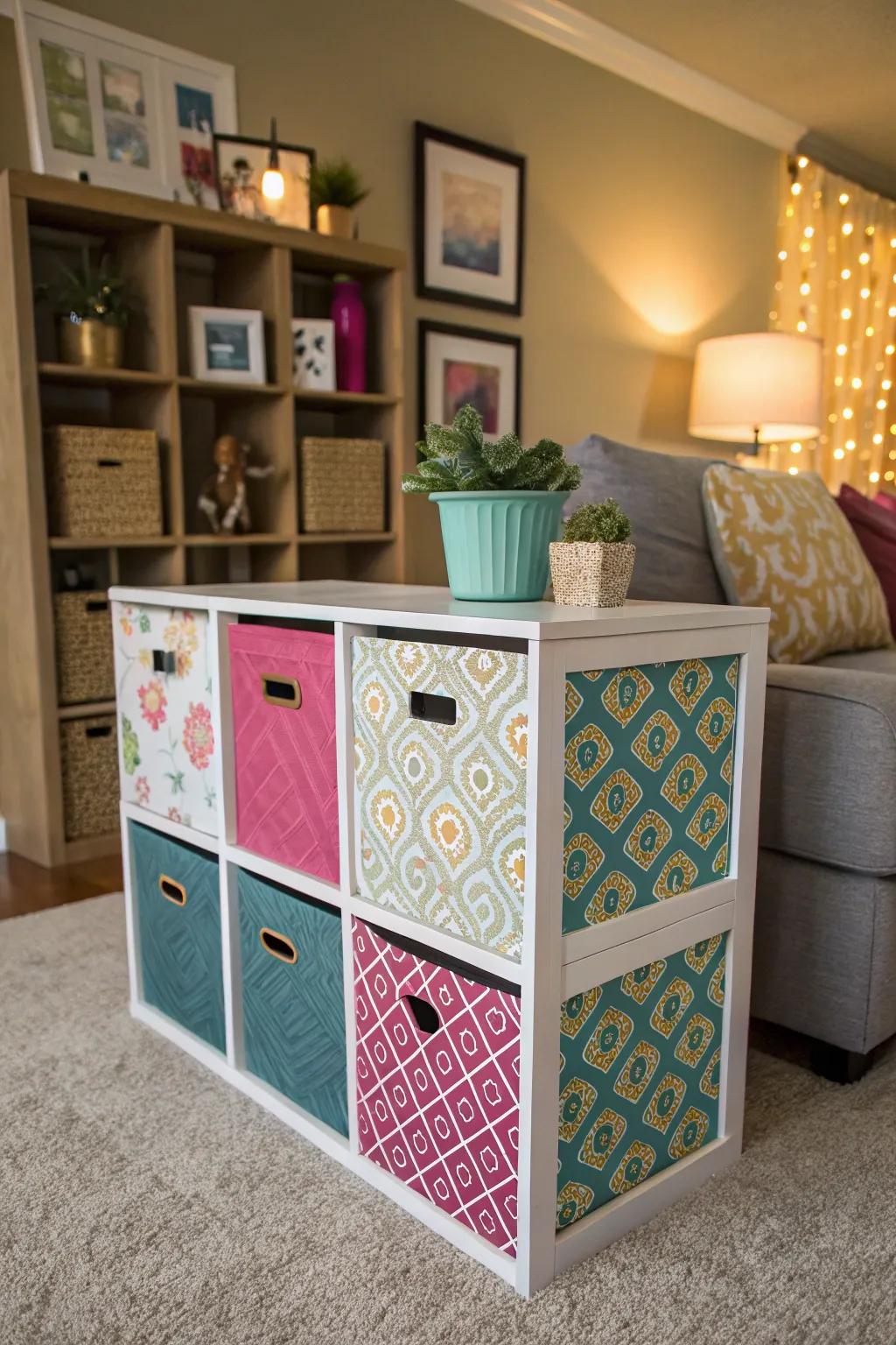 Customized modular shelving exhibits individual style and ingenuity.