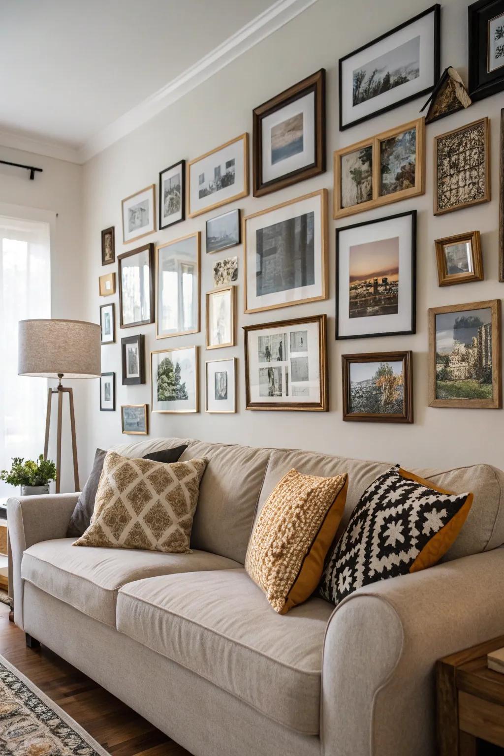 Enhance depth with frames of varying thickness for your photo arrangements.