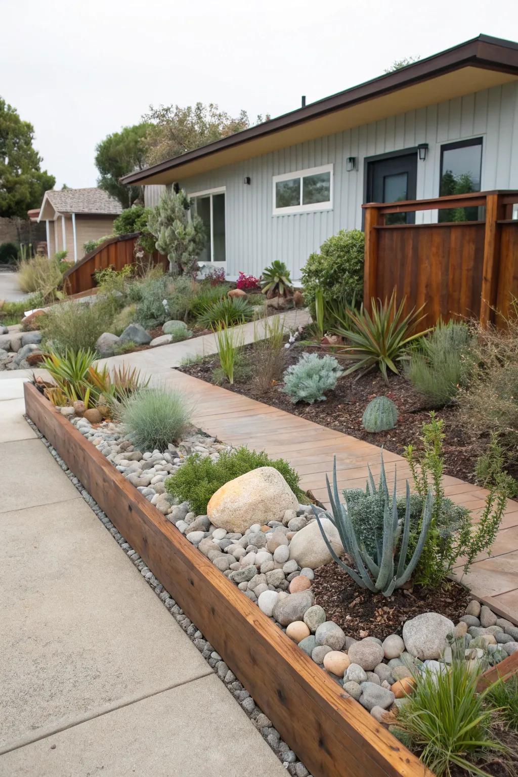 Clearly defined borders in a xeriscape yard create a polished and organized appearance.