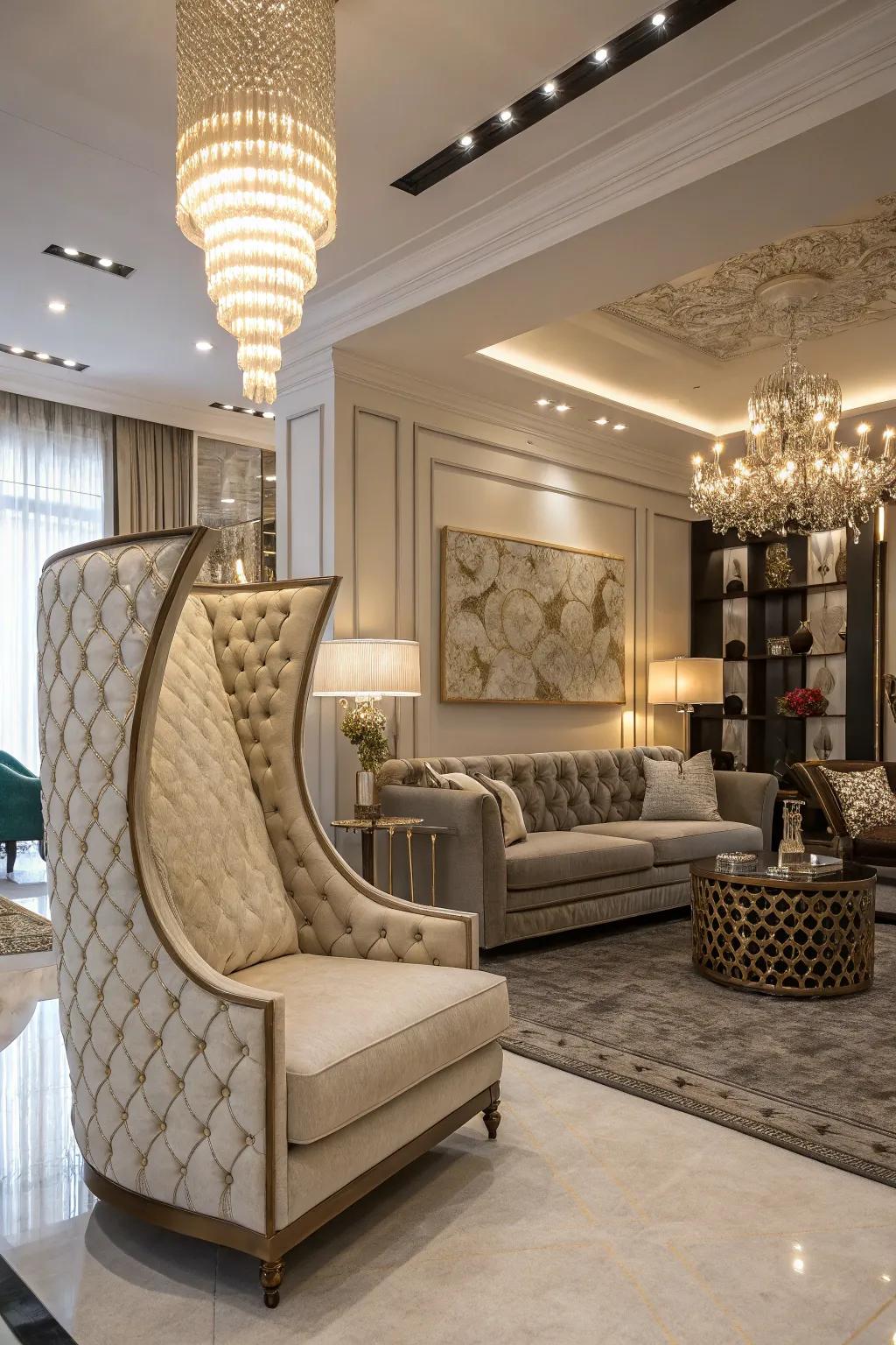 A striking furniture piece captivates in this deluxe living space.