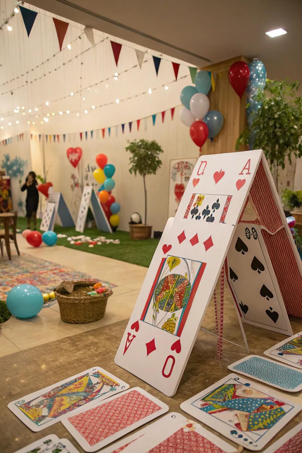 Large playing tiles incorporate a whimsical touch to the party decor.