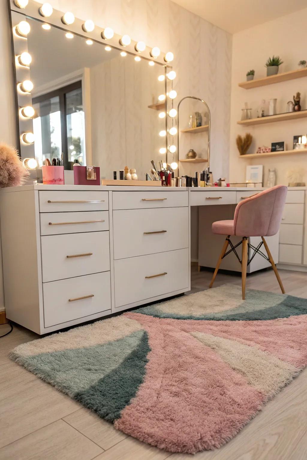 A plush rug adds warmth and definition.