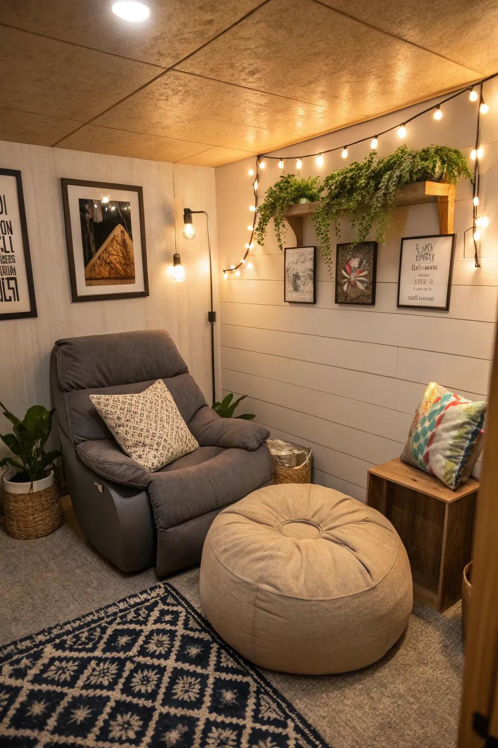 Relaxing seating is essential for a soothing man cave experience.