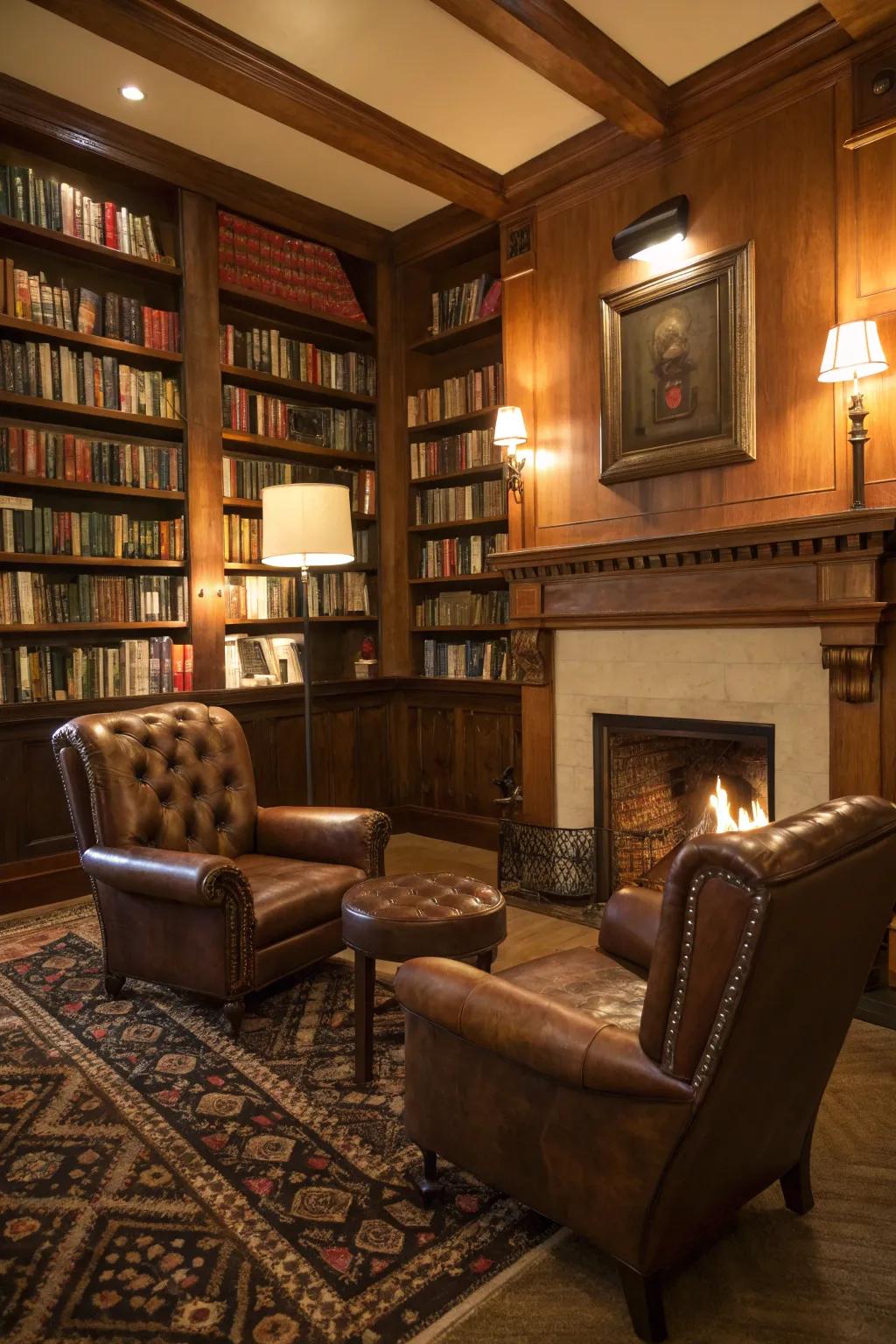 A vintage reading den offers a serene escape for book enthusiasts.