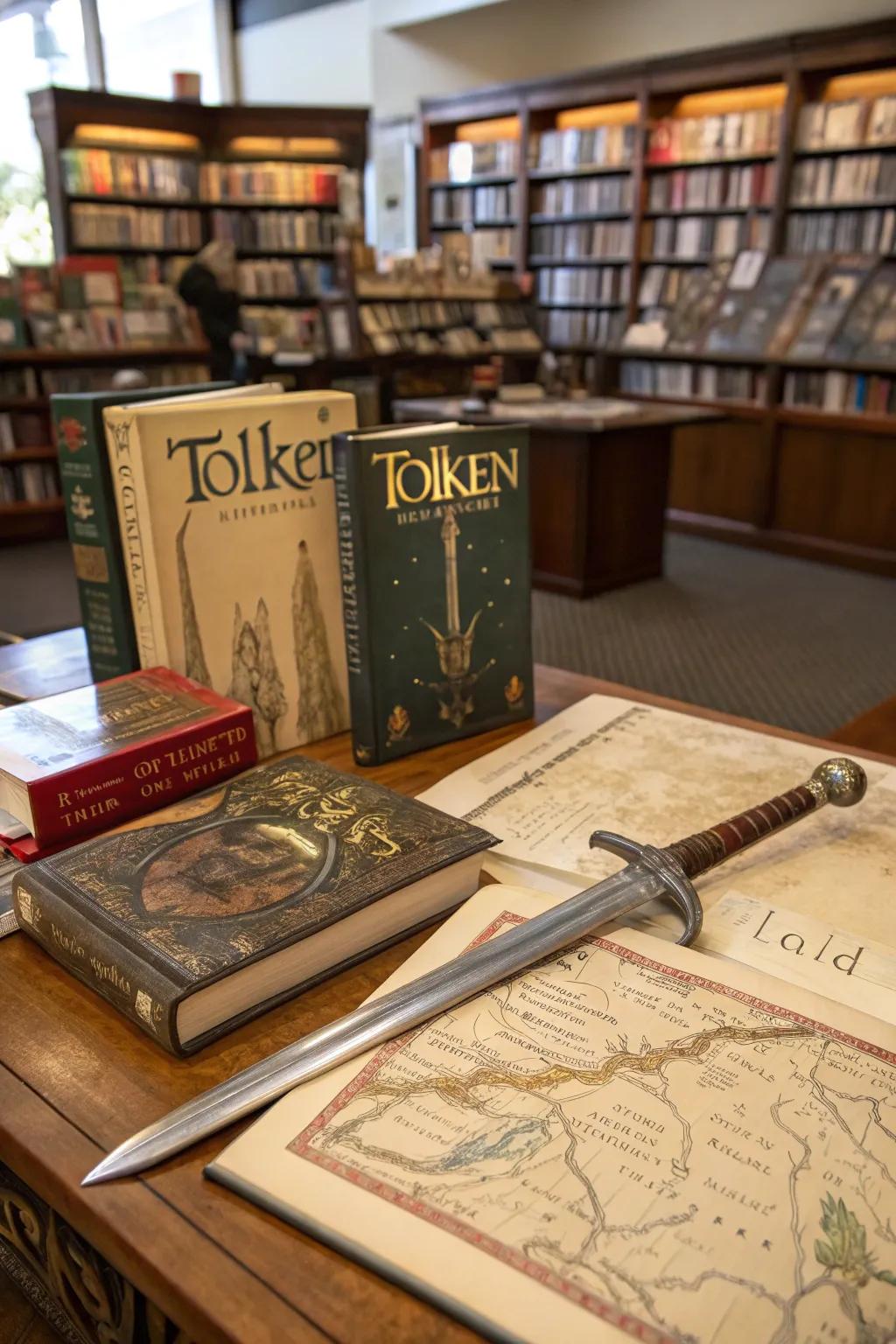 A magical Tolkien Reading Day display with fantasy elements.