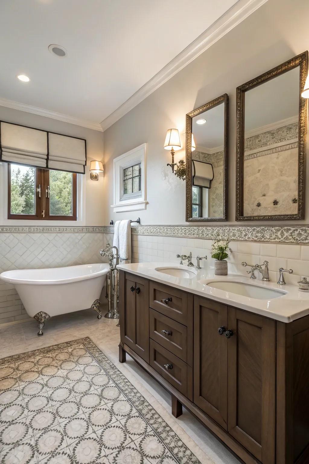 Bathroom blending modern and traditional design elements for a timeless feel.
