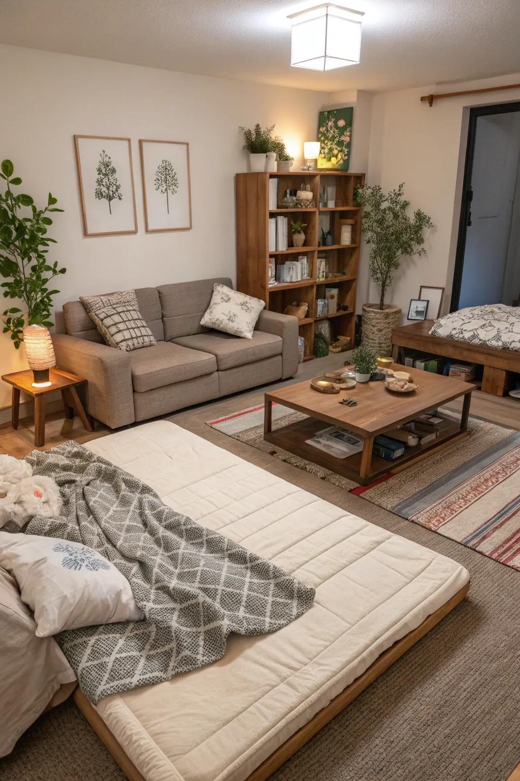 A clever use of space with a floor mattress.