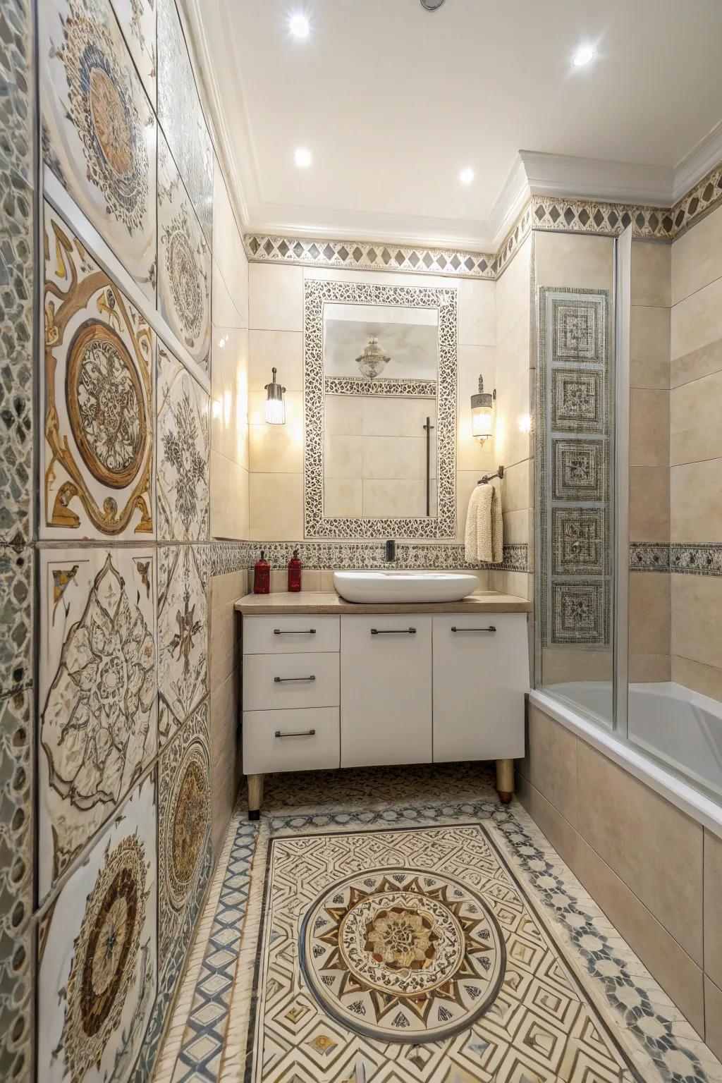 Tiny tiles adding artistic flair to the decor.