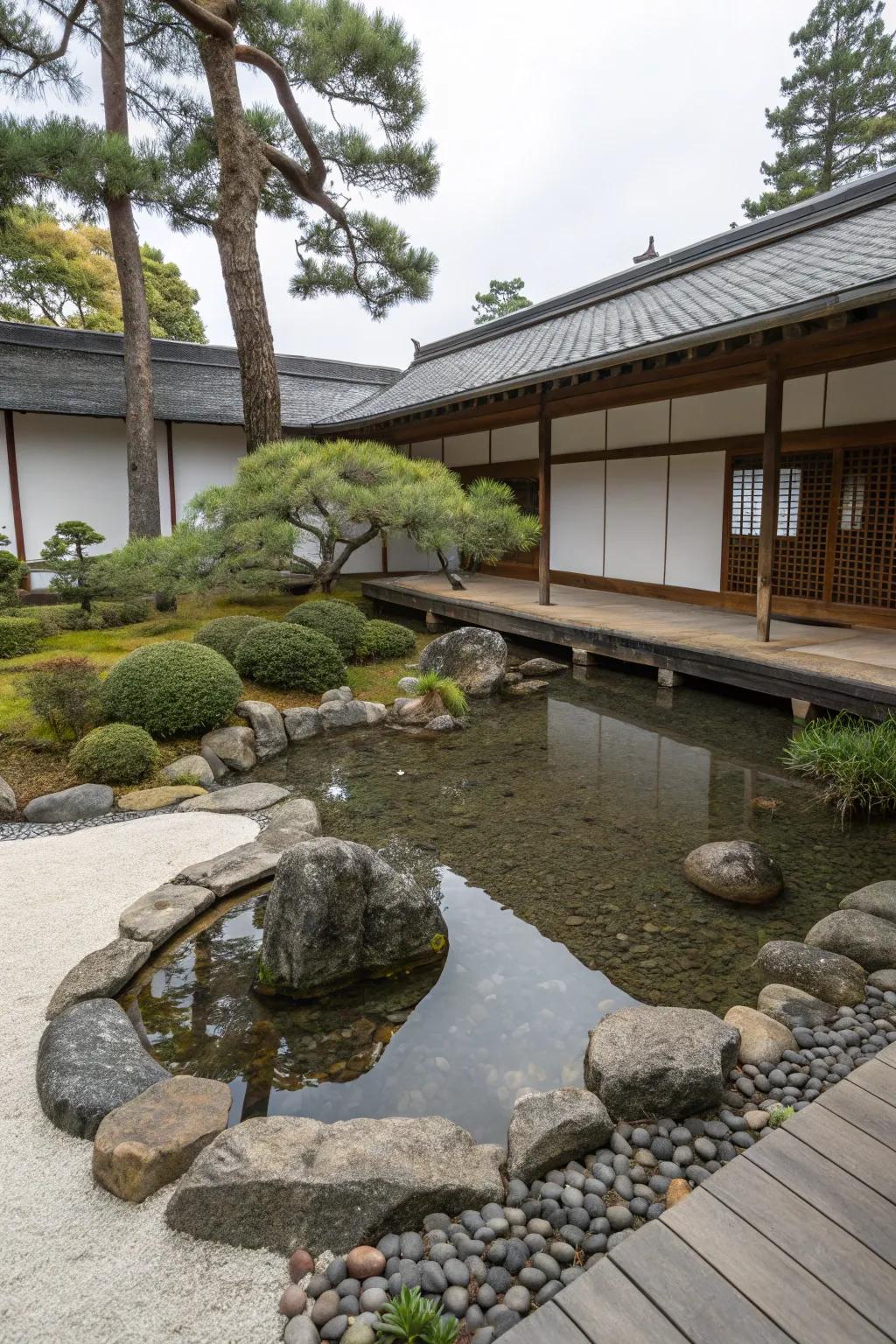 A Zen-vibe mini pond for a zen garden escape.