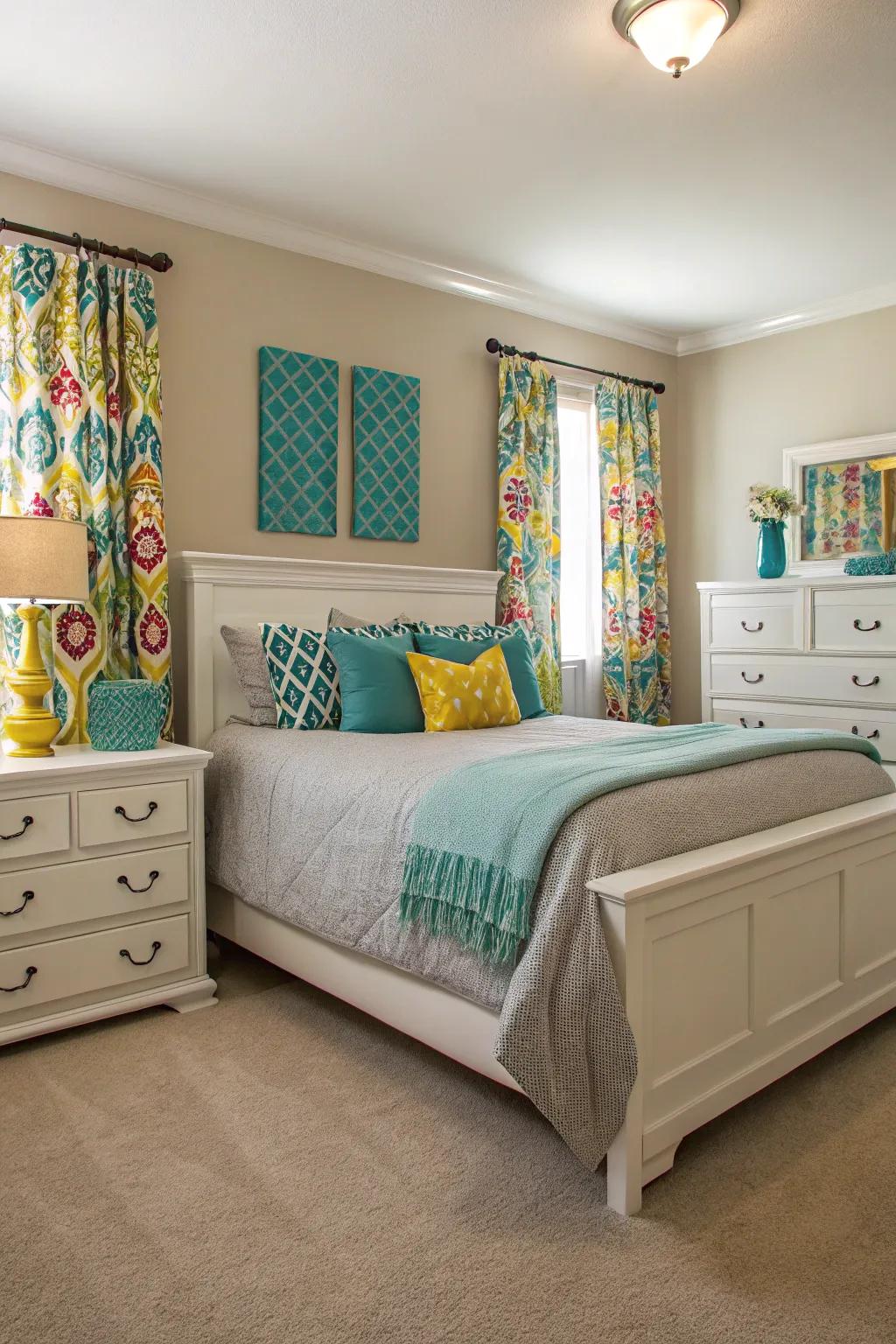 Neutral bases with colorful accents offer flexible design options.