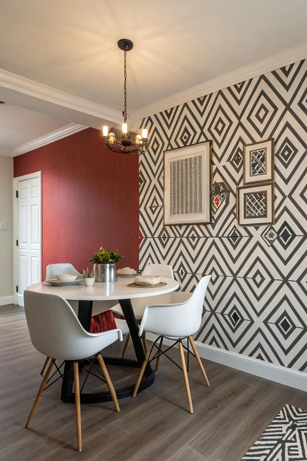 Walls with striking accents can sprinkle personality throughout your dining room.