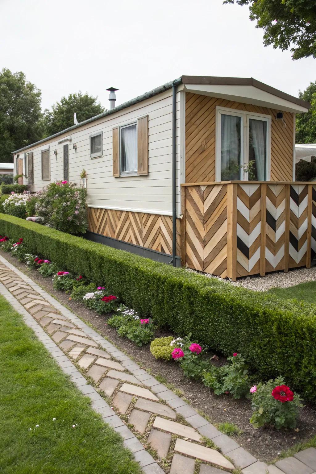 Chevron patterns infuse your wood skirting with dynamic energy and style.