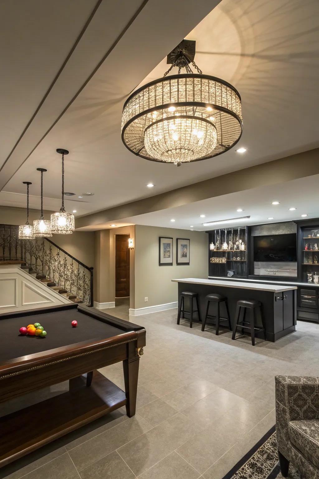 A showpiece ceiling installation turns into the central point of the basement.