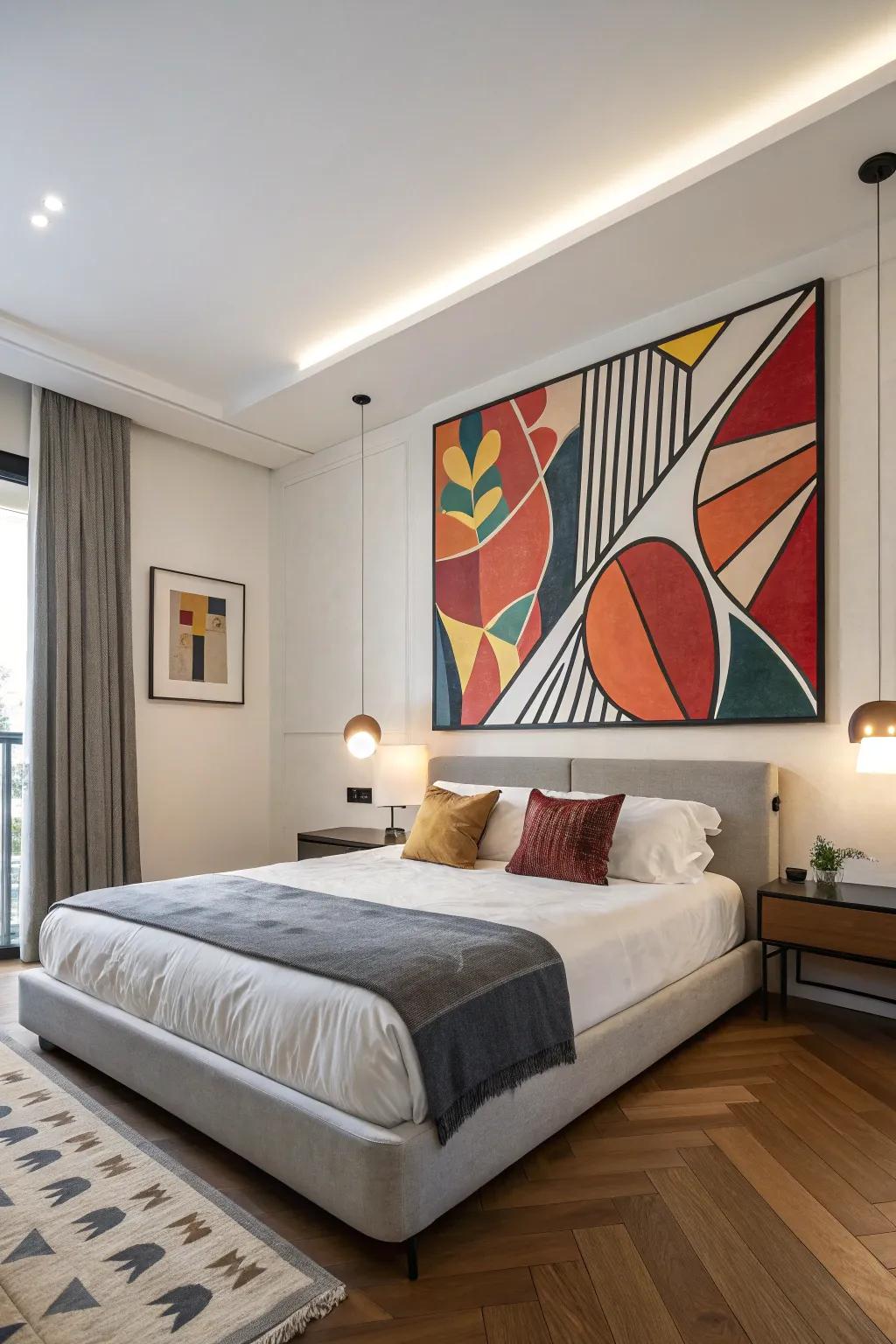 Artwork injects personality and depth into your bed wall.