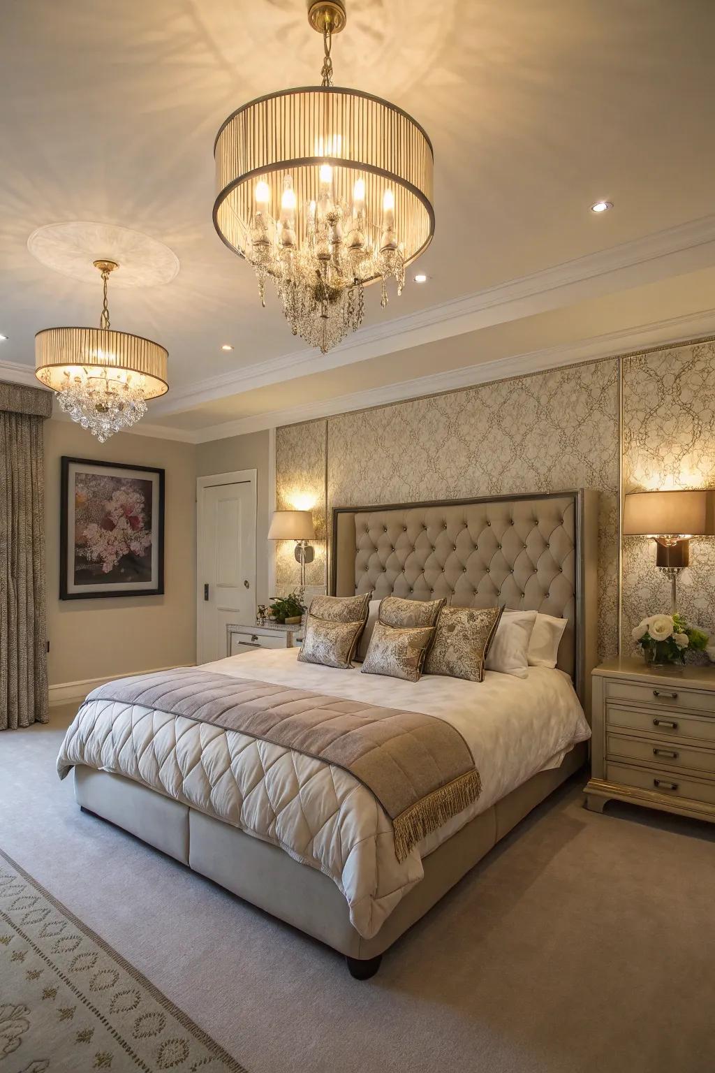 Standout lighting imparts sophistication and personality to the room.