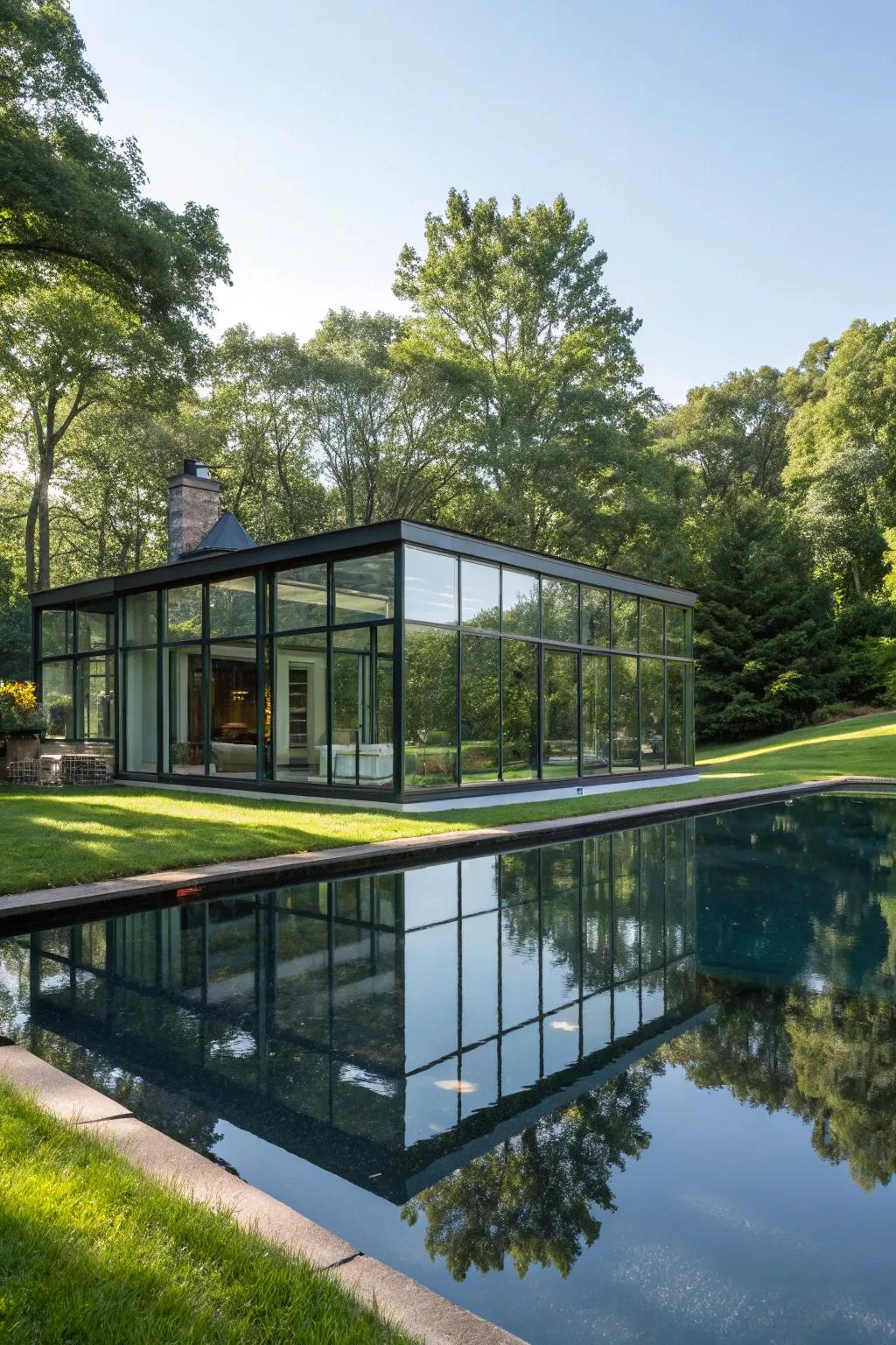 Reflective surfaces engendering equilibrium and depth.