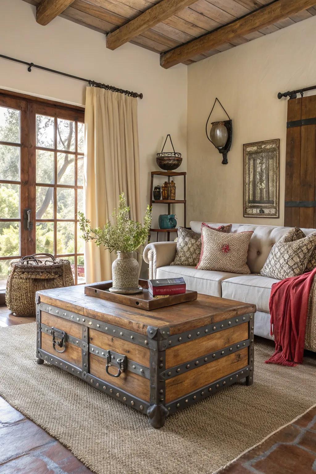A layered living space abundant with textures and materials.