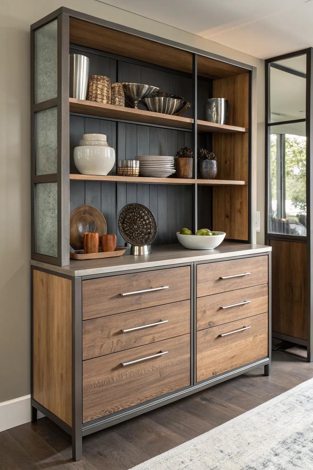 A blend of textures adds depth and visual interest to the cabinet.
